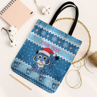 Personalized Blue Tiger Christmas Tote Bag Kawaii Derpy Tiger Santa Mode - Wonder Print Shop