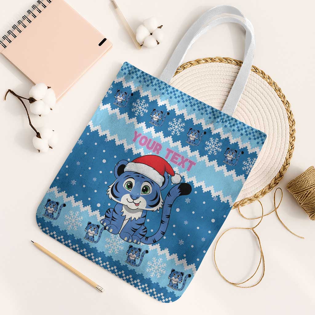 Personalized Blue Tiger Christmas Tote Bag Kawaii Derpy Tiger Santa Mode - Wonder Print Shop