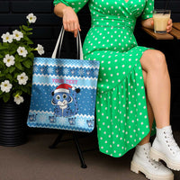 Personalized Blue Tiger Christmas Tote Bag Kawaii Derpy Tiger Santa Mode - Wonder Print Shop
