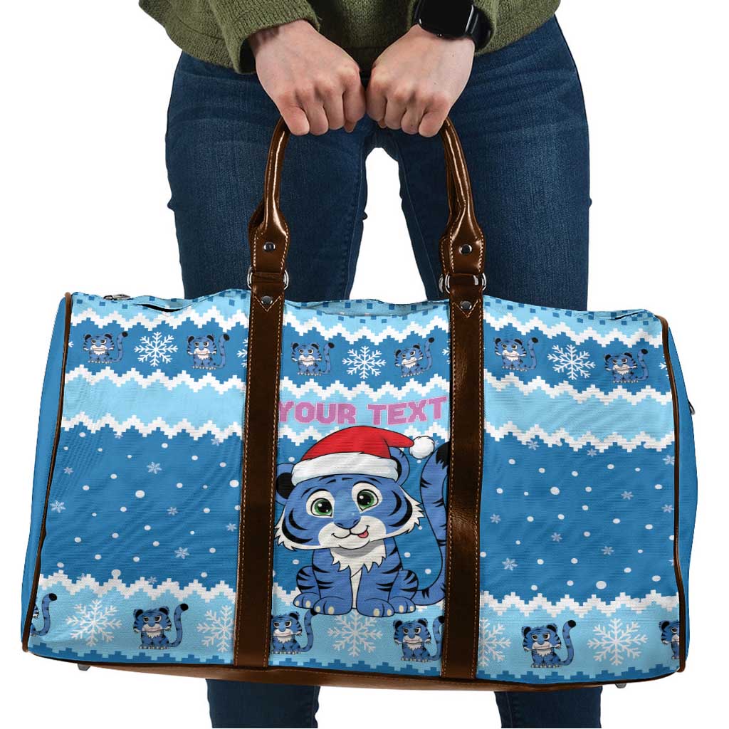 Personalized Blue Tiger Christmas Travel Bag Kawaii Derpy Tiger Santa Mode - Wonder Print Shop
