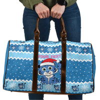 Personalized Blue Tiger Christmas Travel Bag Kawaii Derpy Tiger Santa Mode - Wonder Print Shop
