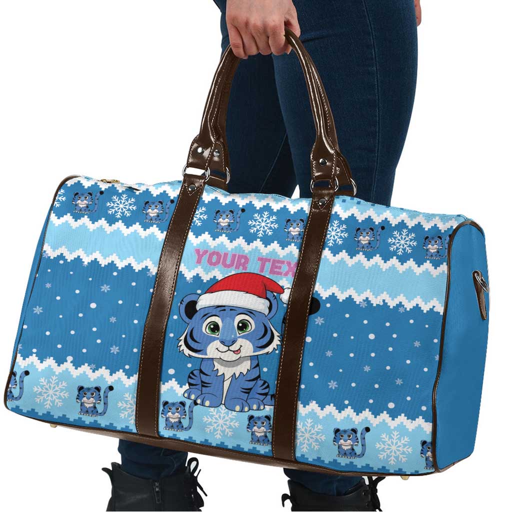 Personalized Blue Tiger Christmas Travel Bag Kawaii Derpy Tiger Santa Mode - Wonder Print Shop
