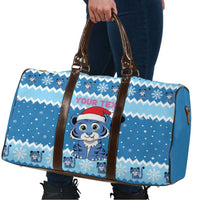 Personalized Blue Tiger Christmas Travel Bag Kawaii Derpy Tiger Santa Mode - Wonder Print Shop