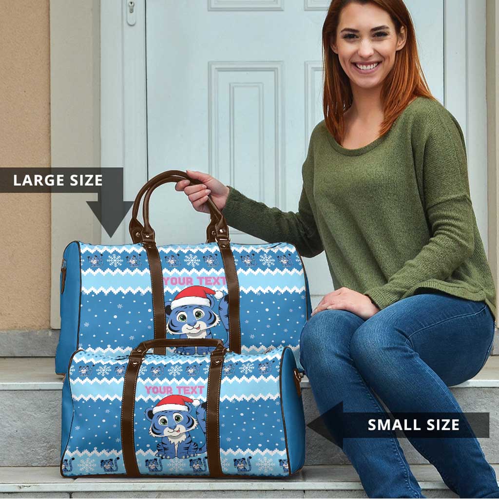Personalized Blue Tiger Christmas Travel Bag Kawaii Derpy Tiger Santa Mode - Wonder Print Shop