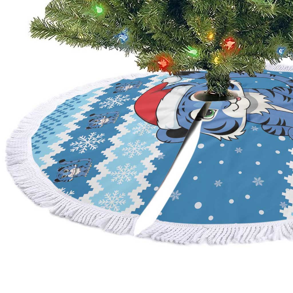 Blue Tiger Christmas Tree Skirt Kawaii Derpy Tiger Santa Mode - Wonder Print Shop