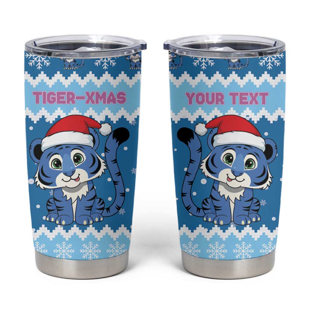 Personalized Blue Tiger Christmas Tumbler Cup Kawaii Derpy Tiger Santa Mode - Wonder Print Shop