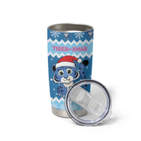 Personalized Blue Tiger Christmas Tumbler Cup Kawaii Derpy Tiger Santa Mode - Wonder Print Shop