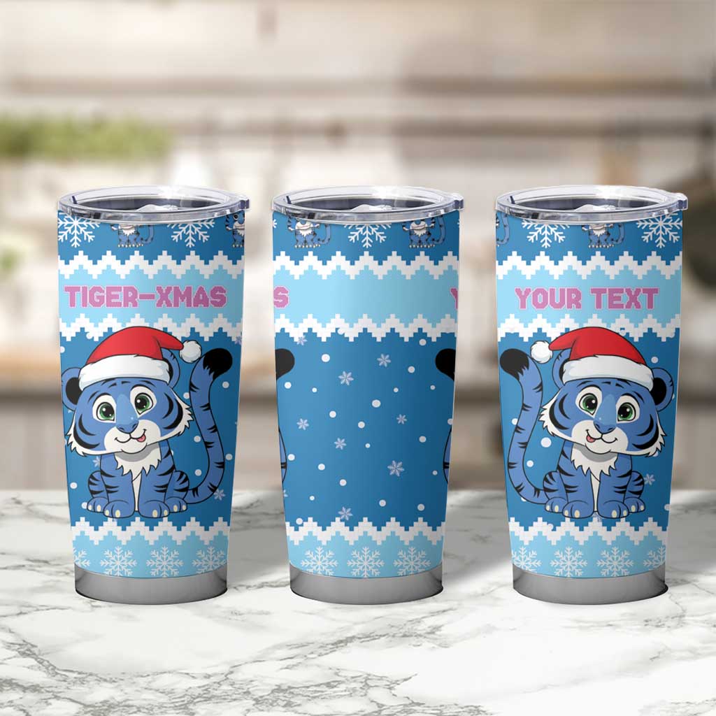 Personalized Blue Tiger Christmas Tumbler Cup Kawaii Derpy Tiger Santa Mode - Wonder Print Shop