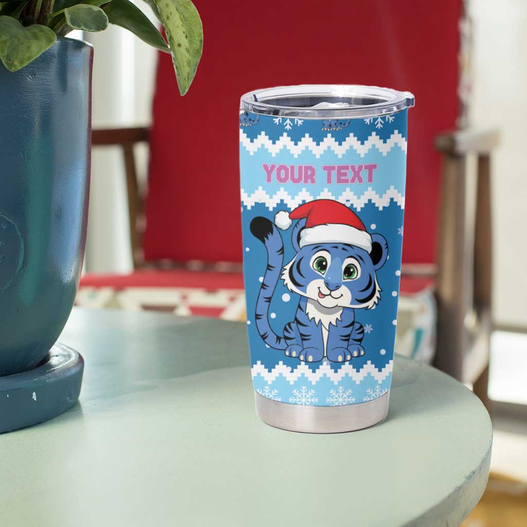 Personalized Blue Tiger Christmas Tumbler Cup Kawaii Derpy Tiger Santa Mode - Wonder Print Shop