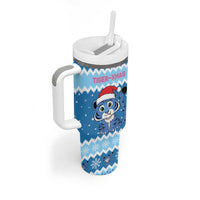 Personalized Blue Tiger Christmas Tumbler With Handle Kawaii Derpy Tiger Santa Mode - Wonder Print Shop