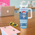 Personalized Blue Tiger Christmas Tumbler With Handle Kawaii Derpy Tiger Santa Mode - Wonder Print Shop