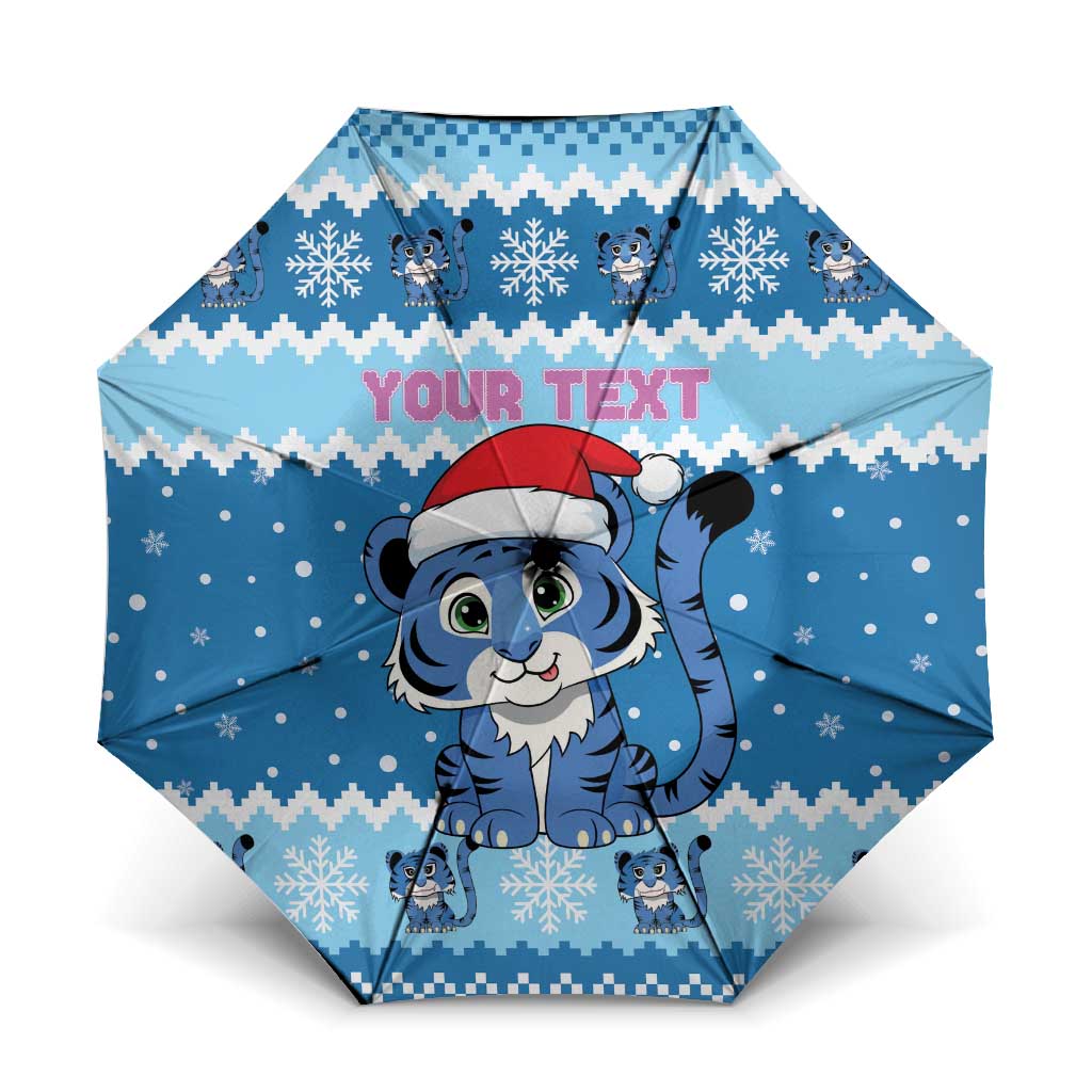 Personalized Blue Tiger Christmas Umbrella Kawaii Derpy Tiger Santa Mode - Wonder Print Shop