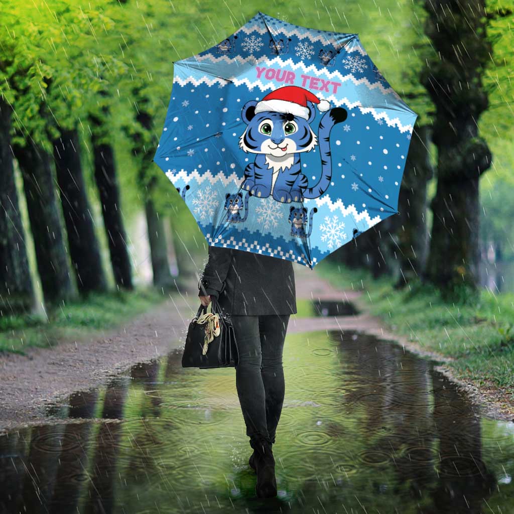 Personalized Blue Tiger Christmas Umbrella Kawaii Derpy Tiger Santa Mode - Wonder Print Shop