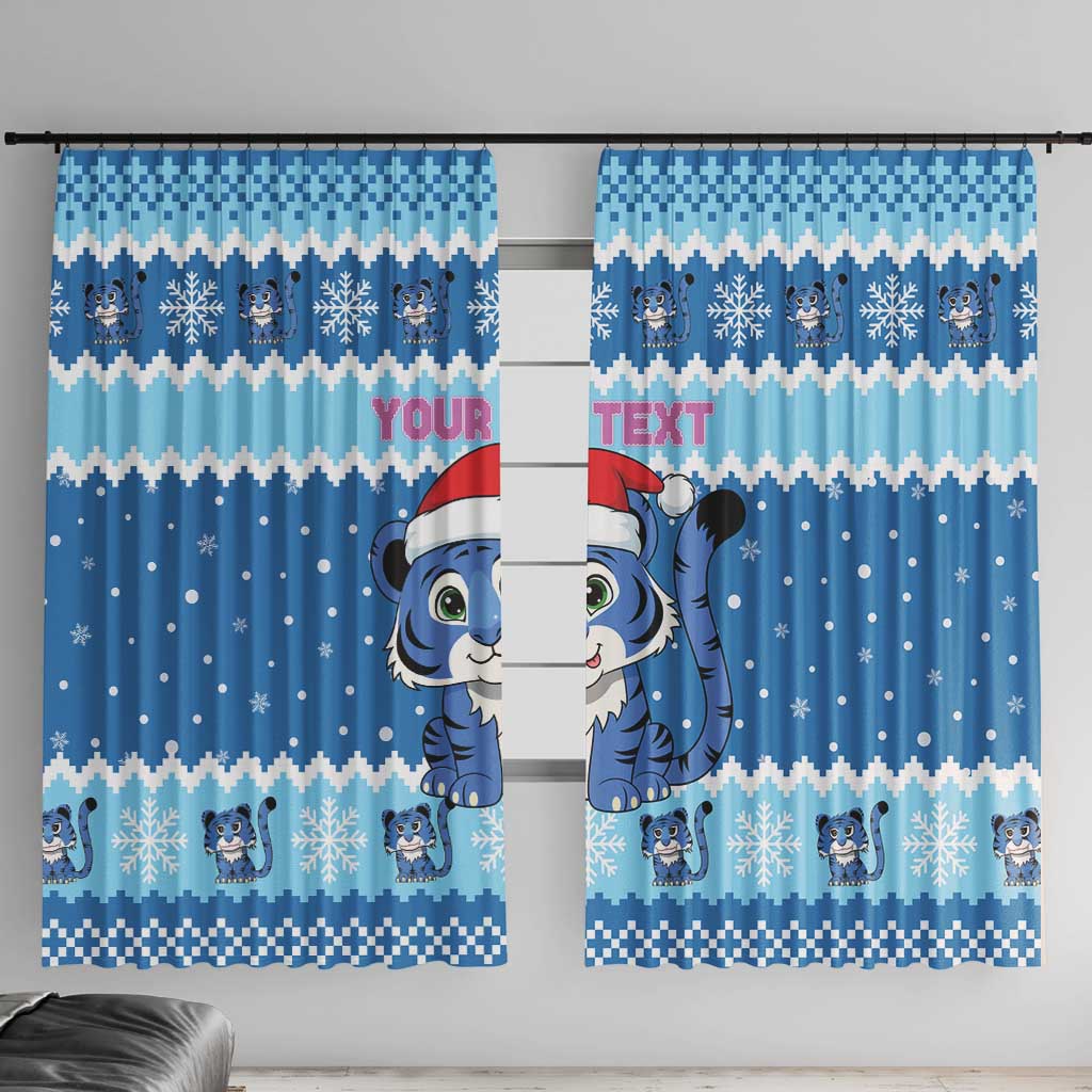 Personalized Blue Tiger Christmas Window Curtain Kawaii Derpy Tiger Santa Mode - Wonder Print Shop