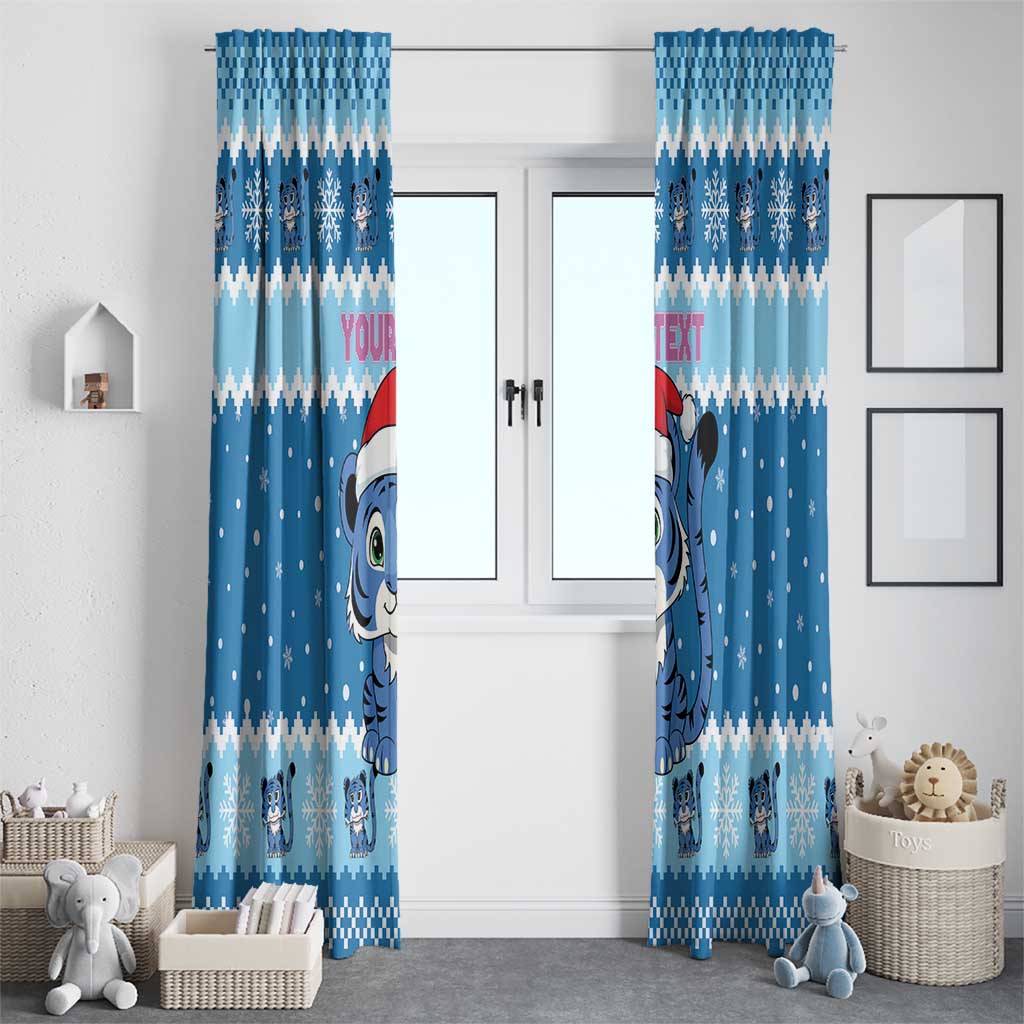 Personalized Blue Tiger Christmas Window Curtain Kawaii Derpy Tiger Santa Mode - Wonder Print Shop