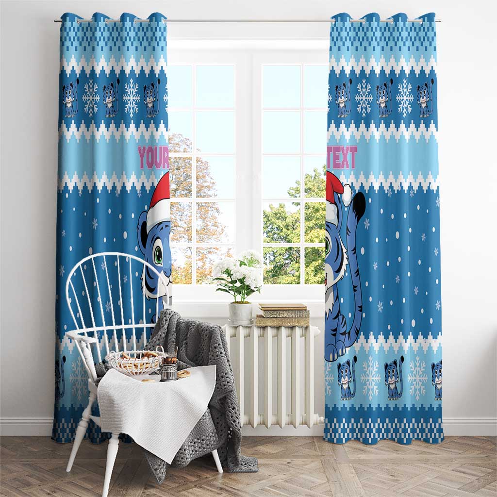 Personalized Blue Tiger Christmas Window Curtain Kawaii Derpy Tiger Santa Mode - Wonder Print Shop
