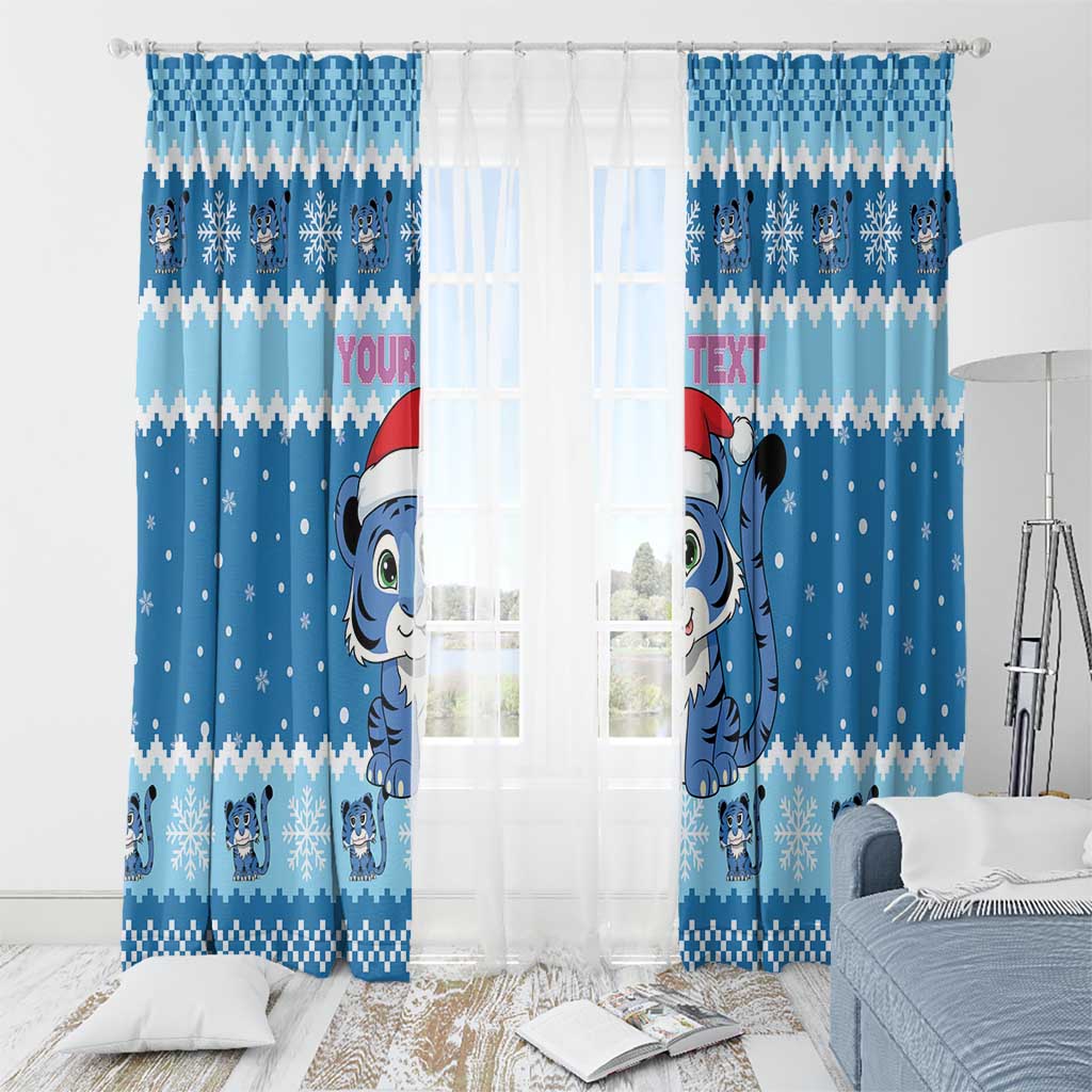 Personalized Blue Tiger Christmas Window Curtain Kawaii Derpy Tiger Santa Mode - Wonder Print Shop