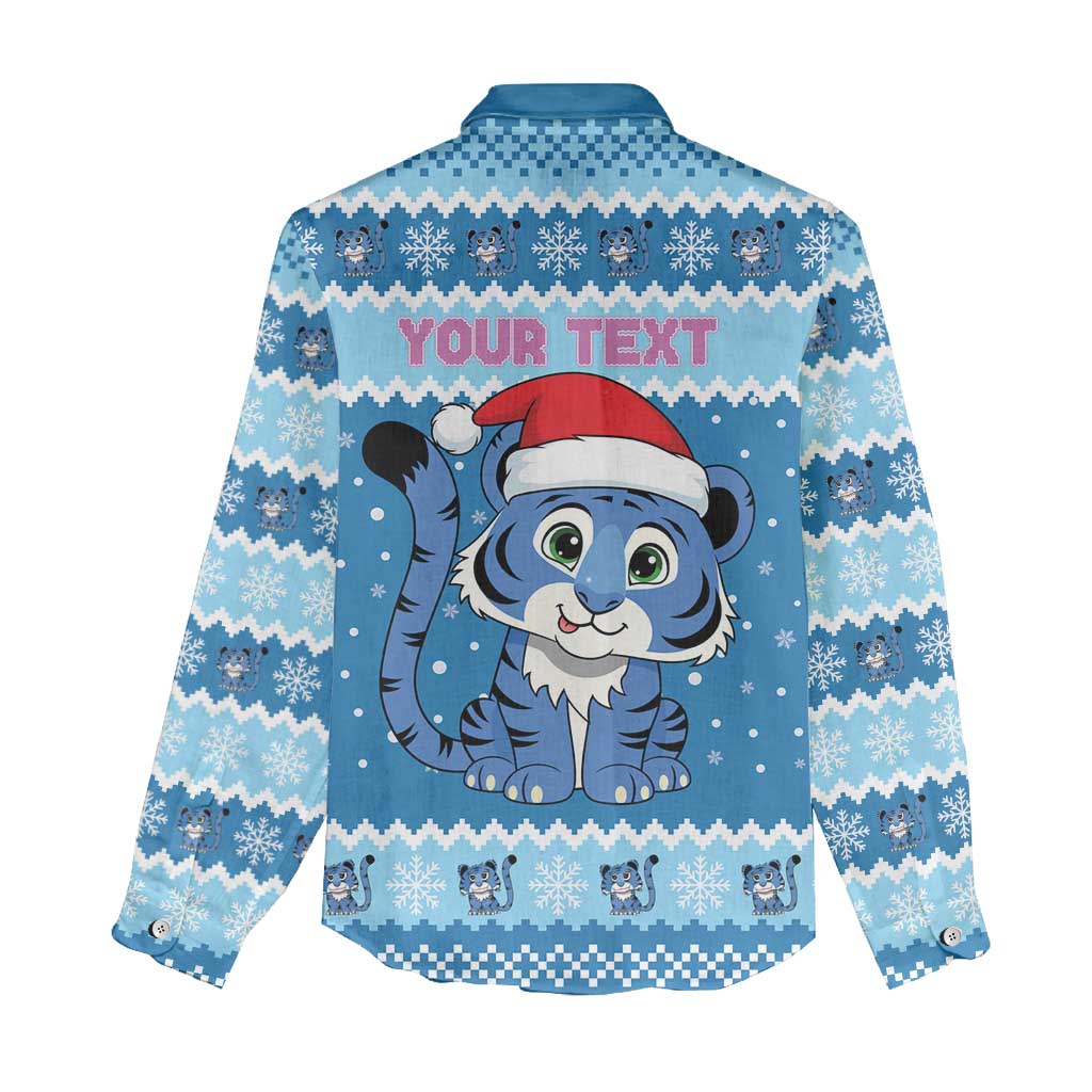 Personalized Blue Tiger Christmas Women Casual Shirt Kawaii Derpy Tiger Santa Mode - Wonder Print Shop