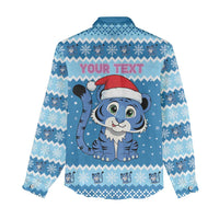 Personalized Blue Tiger Christmas Women Casual Shirt Kawaii Derpy Tiger Santa Mode - Wonder Print Shop