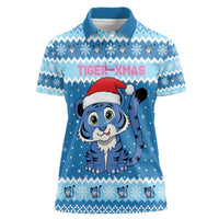 Personalized Blue Tiger Christmas Women Polo Shirt Kawaii Derpy Tiger Santa Mode - Wonder Print Shop