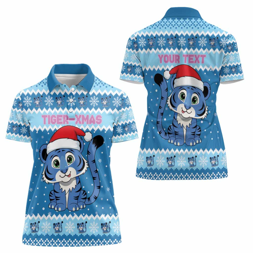 Personalized Blue Tiger Christmas Women Polo Shirt Kawaii Derpy Tiger Santa Mode - Wonder Print Shop