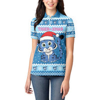Personalized Blue Tiger Christmas Women Polo Shirt Kawaii Derpy Tiger Santa Mode - Wonder Print Shop