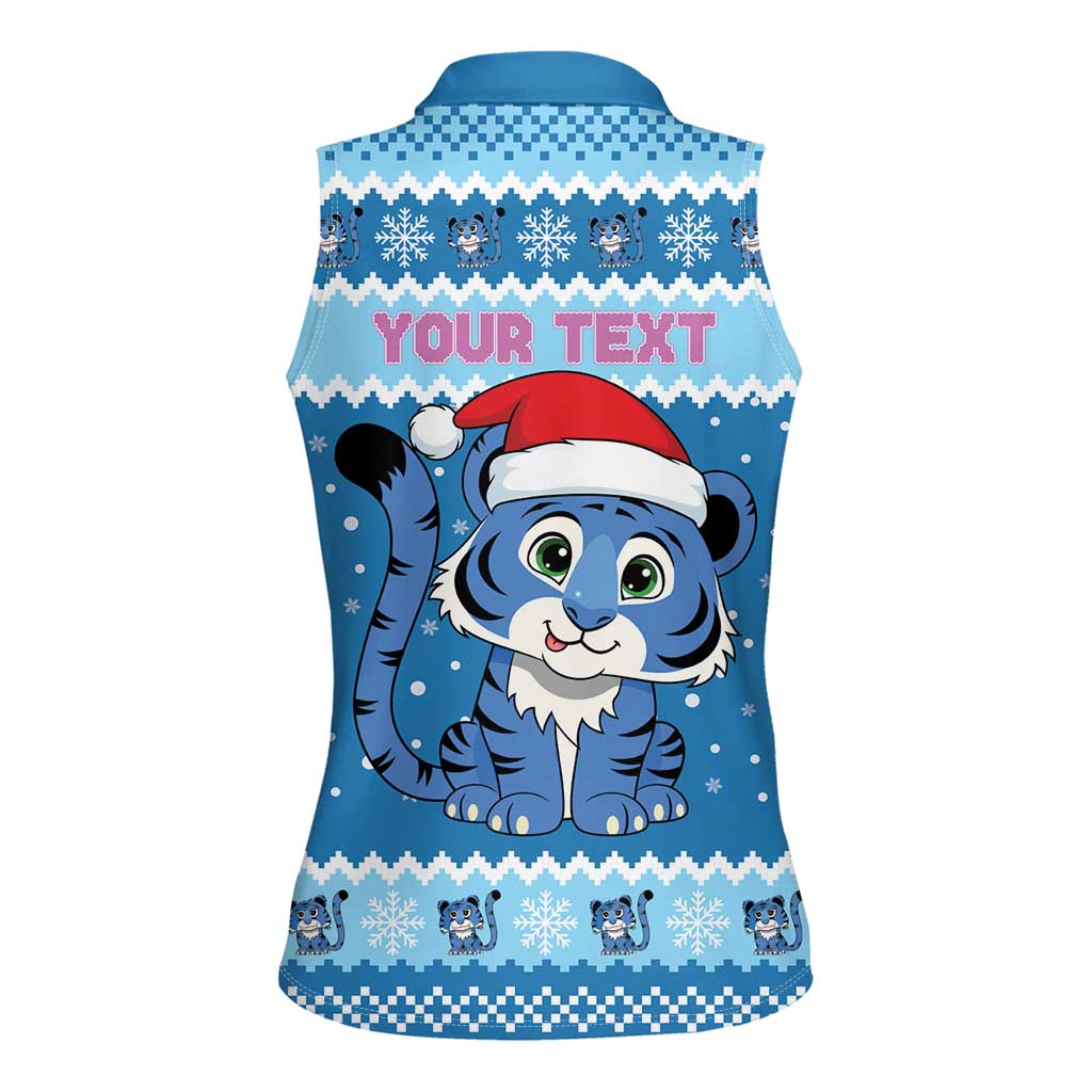 Personalized Blue Tiger Christmas Women Sleeveless Polo Shirt Kawaii Derpy Tiger Santa Mode - Wonder Print Shop