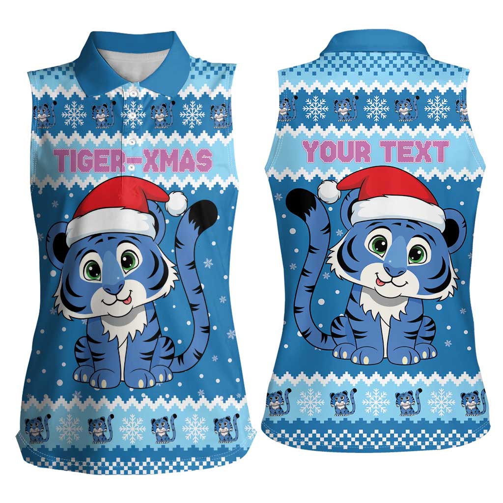 Personalized Blue Tiger Christmas Women Sleeveless Polo Shirt Kawaii Derpy Tiger Santa Mode - Wonder Print Shop