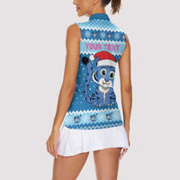 Personalized Blue Tiger Christmas Women Sleeveless Polo Shirt Kawaii Derpy Tiger Santa Mode - Wonder Print Shop