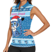 Personalized Blue Tiger Christmas Women Sleeveless Polo Shirt Kawaii Derpy Tiger Santa Mode - Wonder Print Shop