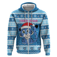 Personalized Blue Tiger Christmas Zip Hoodie Kawaii Derpy Tiger Santa Mode - Wonder Print Shop