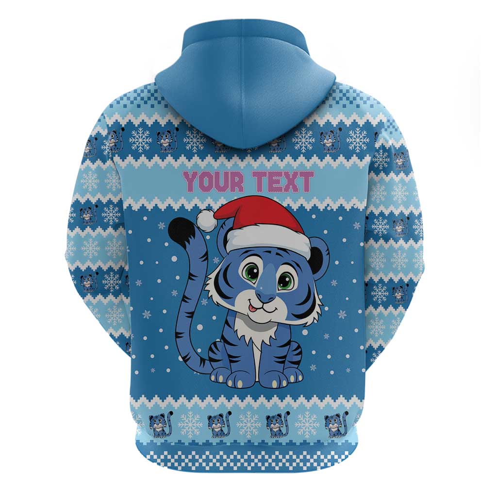 Personalized Blue Tiger Christmas Zip Hoodie Kawaii Derpy Tiger Santa Mode - Wonder Print Shop
