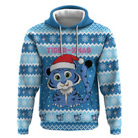 Personalized Blue Tiger Christmas Zip Hoodie Kawaii Derpy Tiger Santa Mode - Wonder Print Shop