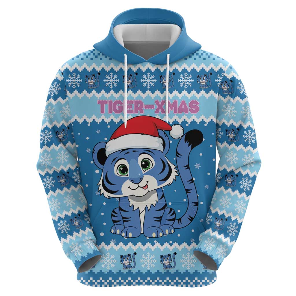 Personalized Blue Tiger Christmas Zip Hoodie Kawaii Derpy Tiger Santa Mode - Wonder Print Shop