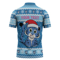 Personalized Blue Tiger Christmas Zipper Polo Shirt Kawaii Derpy Tiger Santa Mode - Wonder Print Shop