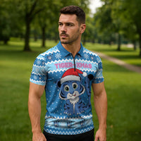 Personalized Blue Tiger Christmas Zipper Polo Shirt Kawaii Derpy Tiger Santa Mode - Wonder Print Shop