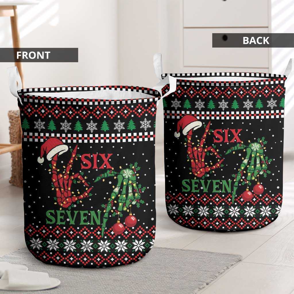 Funny Six Seven Skeleton Hand Laundry Basket Meme Gen Alpha Slang - Wonder Print Shop
