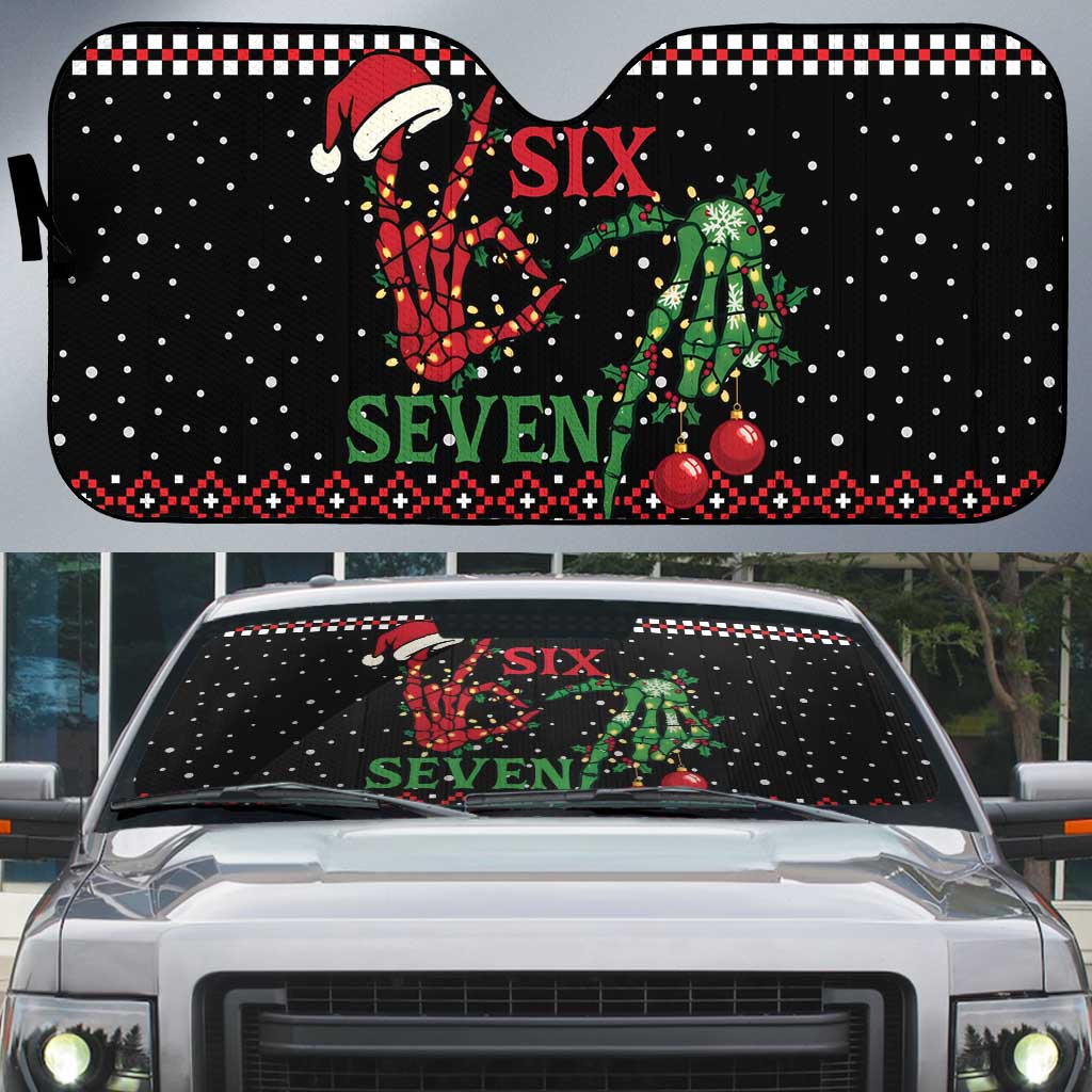 Funny Six Seven Skeleton Hand Auto Sun Shade Meme Gen Alpha Slang - Wonder Print Shop