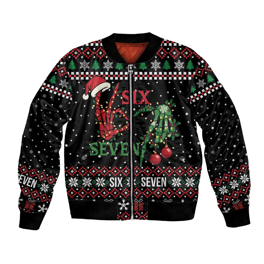 Funny Six Seven Skeleton Hand Bomber Jacket Meme Gen Alpha Slang - Wonder Print Shop