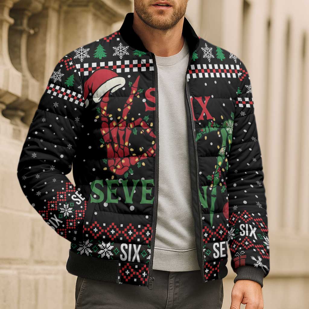 Funny Six Seven Skeleton Hand Bomber Puffer Jacket Meme Gen Alpha Slang - Wonder Print Shop
