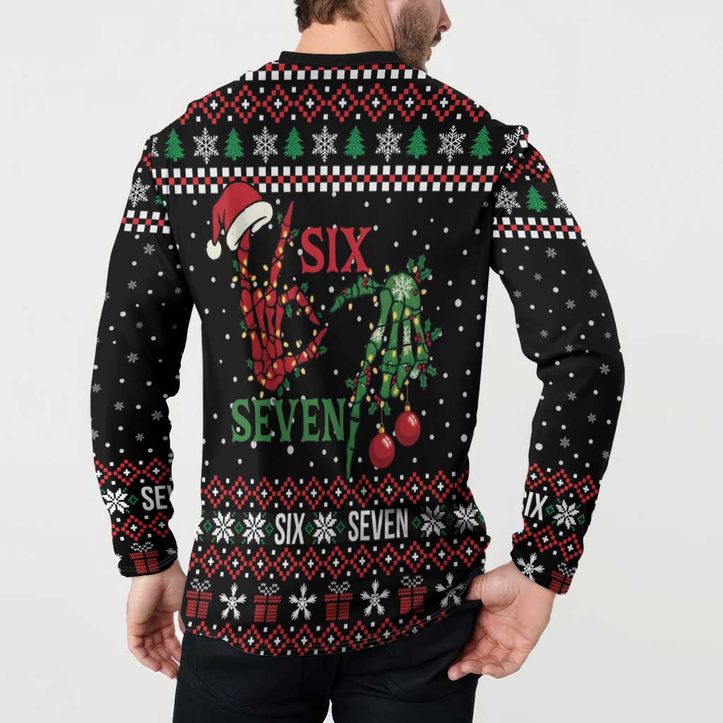 Funny Six Seven Skeleton Hand Button Sweatshirt Meme Gen Alpha Slang - Wonder Print Shop