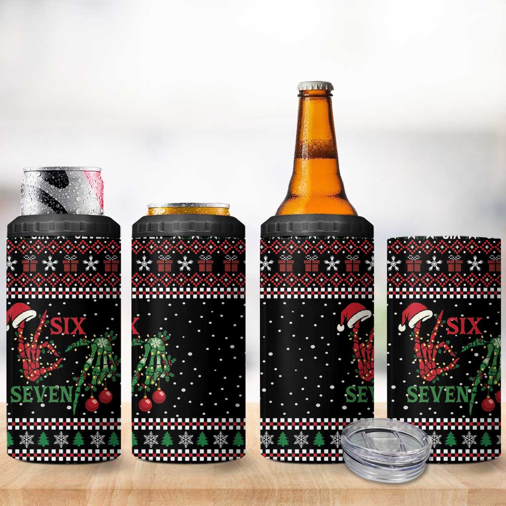 Funny Six Seven Skeleton Hand 4 in 1 Can Cooler Tumbler Meme Gen Alpha Slang - Wonder Print Shop