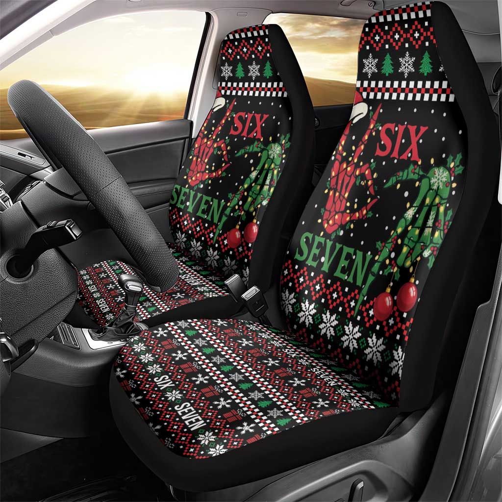 Funny Six Seven Skeleton Hand Car Seat Cover Meme Gen Alpha Slang - Wonder Print Shop