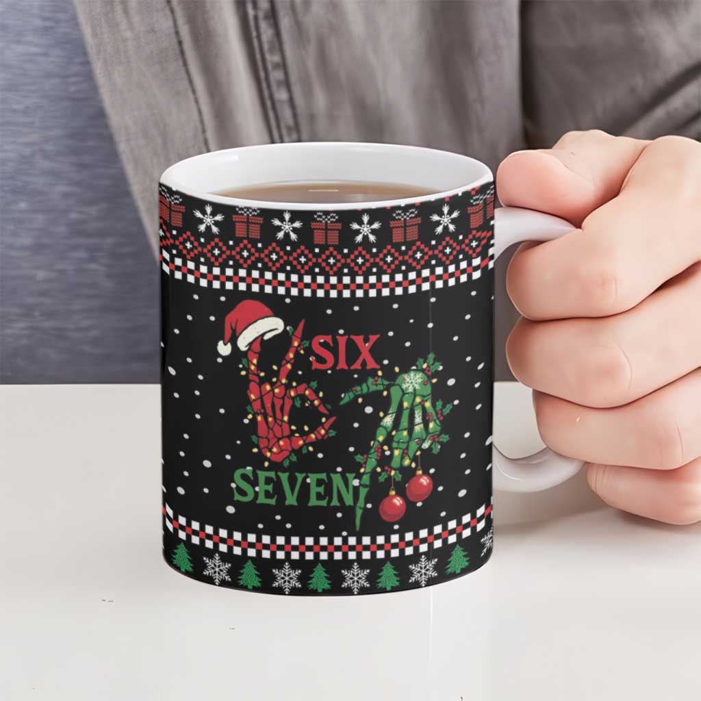 Funny Six Seven Skeleton Hand Ceramic Mug Meme Gen Alpha Slang - Wonder Print Shop