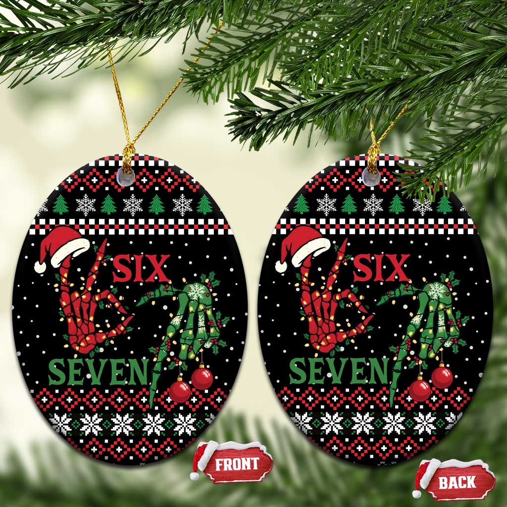 Funny Six Seven Skeleton Hand Ceramic Ornament Meme Gen Alpha Slang - Wonder Print Shop