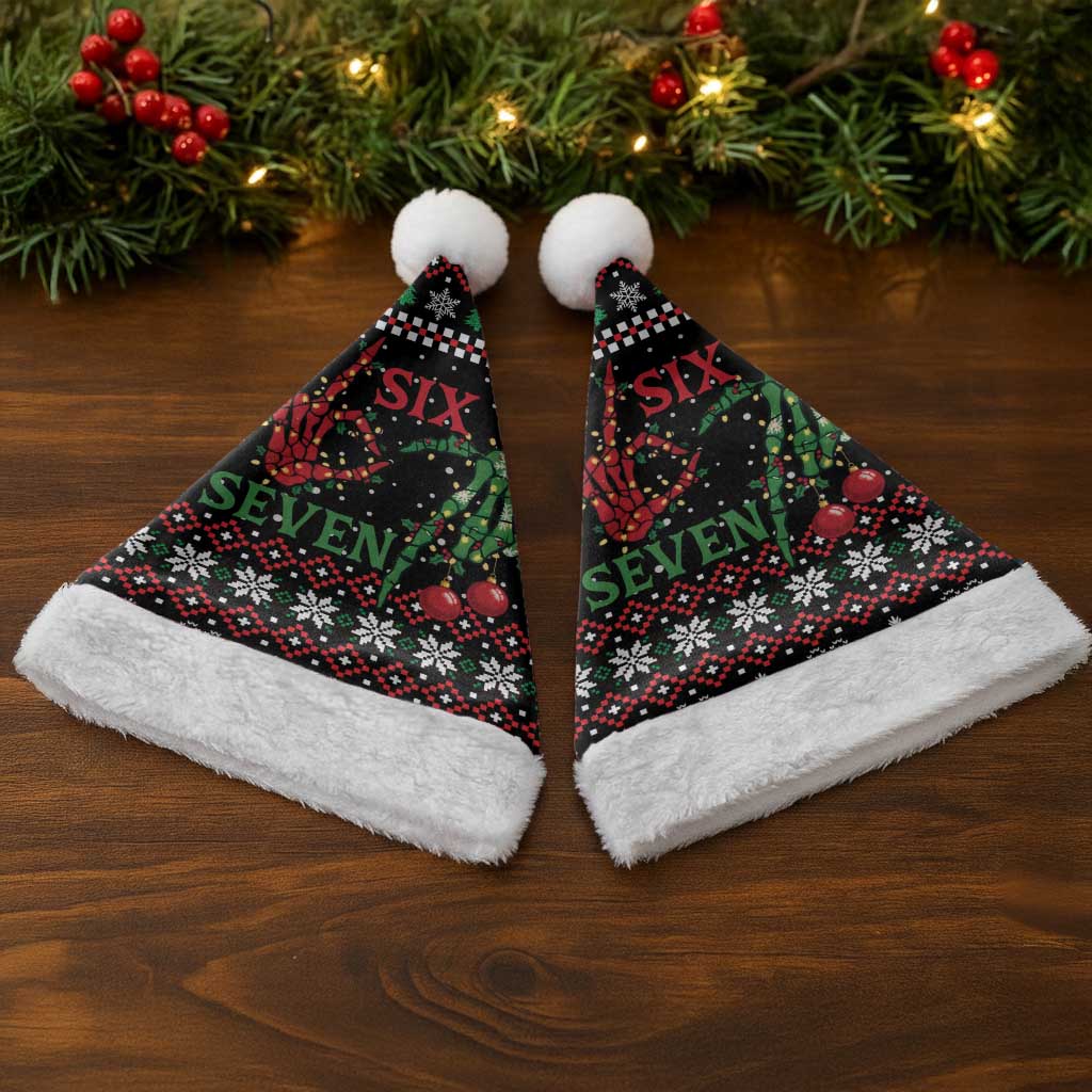 Funny Six Seven Skeleton Hand Christmas Santa Hat Meme Gen Alpha Slang - Wonder Print Shop