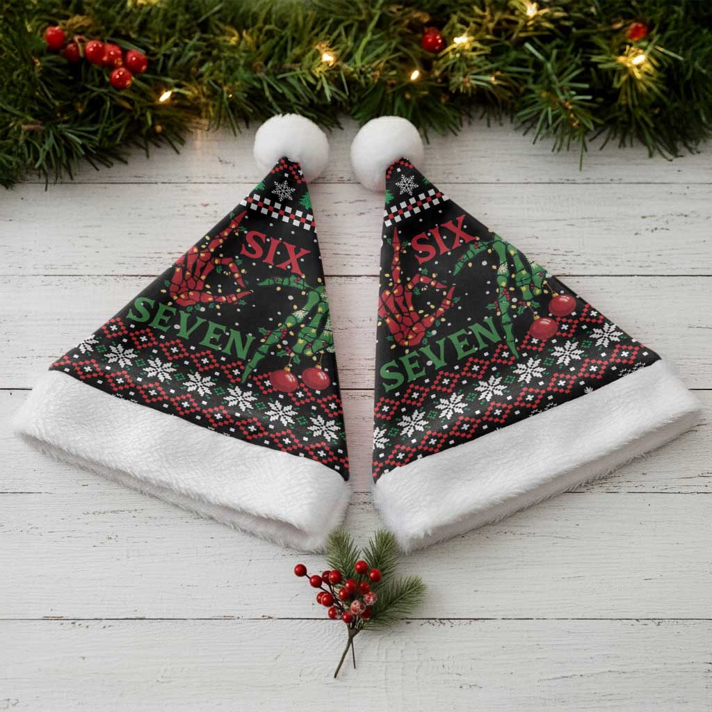 Funny Six Seven Skeleton Hand Christmas Santa Hat Meme Gen Alpha Slang - Wonder Print Shop