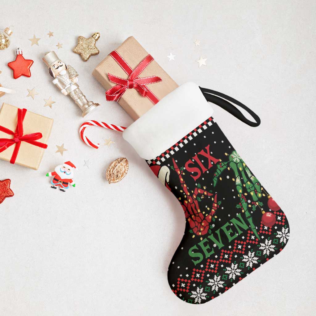 Funny Six Seven Skeleton Hand Christmas Stocking Meme Gen Alpha Slang - Wonder Print Shop