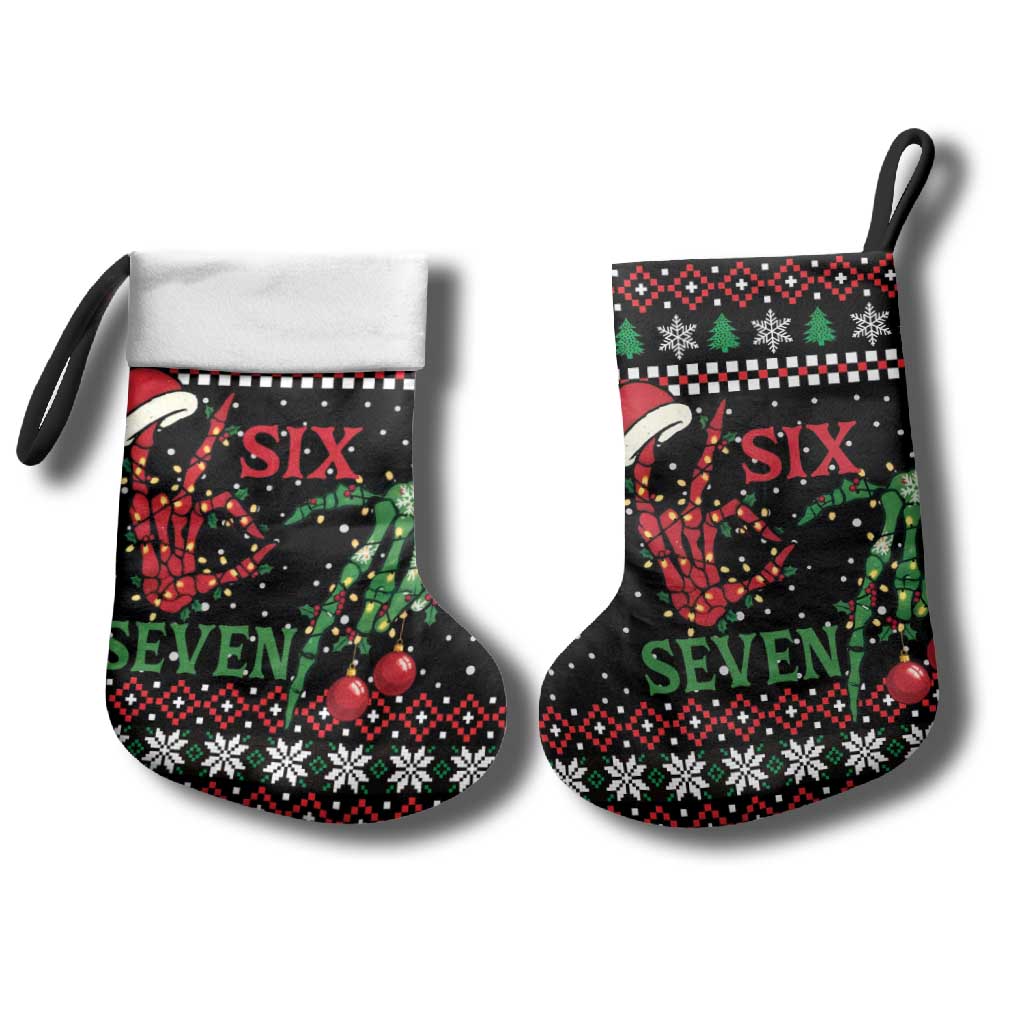 Funny Six Seven Skeleton Hand Christmas Stocking Meme Gen Alpha Slang - Wonder Print Shop
