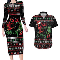Funny Six Seven Skeleton Hand Couples Matching Long Sleeve Bodycon Dress and Hawaiian Shirt Meme Gen Alpha Slang - Wonder Print Shop